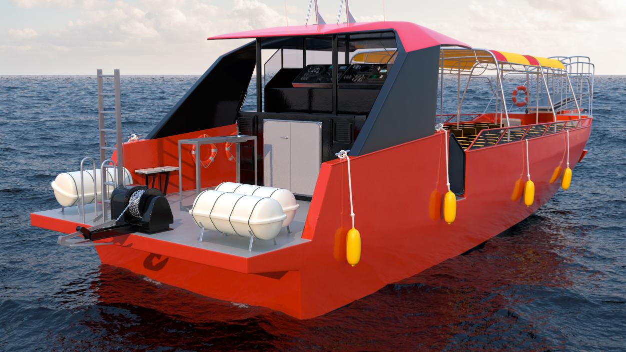 Excursion Boat Black Red 3D model