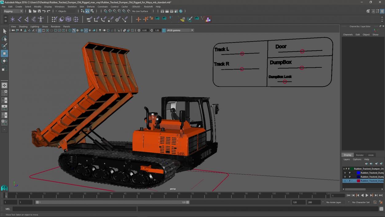 3D Rubber Tracked Dumper Old Rigged for Maya