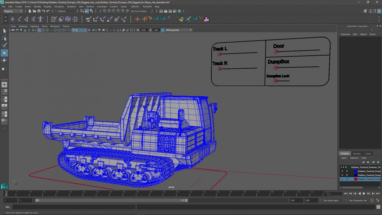 3D Rubber Tracked Dumper Old Rigged for Maya