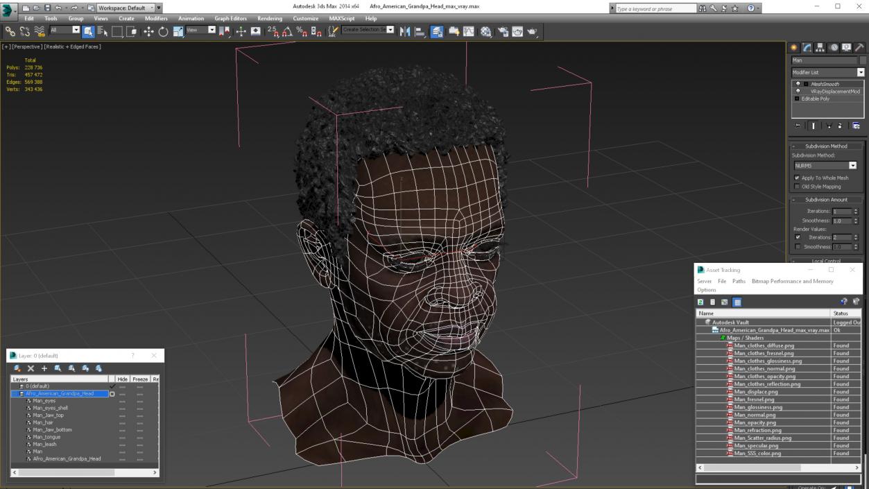 3D Afro American Grandpa Head