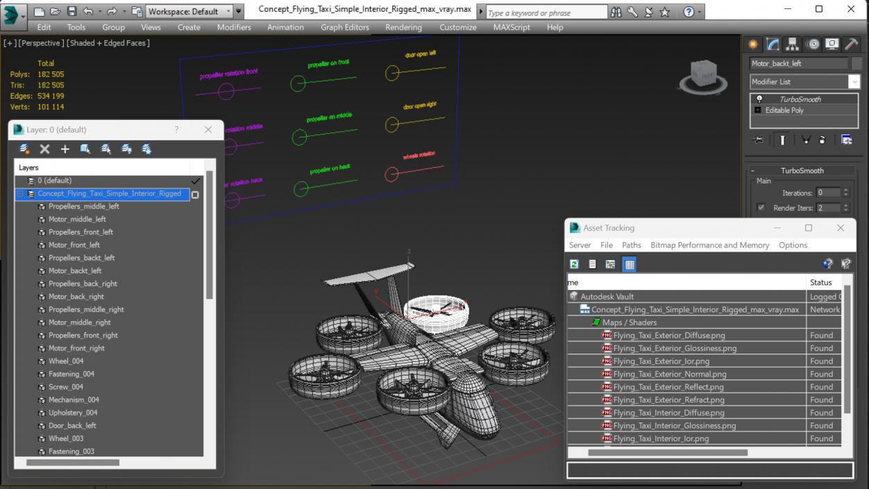 Concept Flying Taxi Simple Interior Rigged 3D