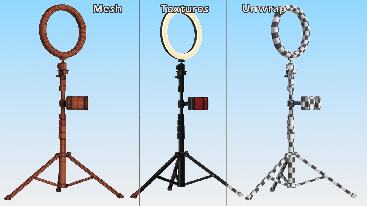 3D model Tripod Stand with Ring Light and Phone Holder