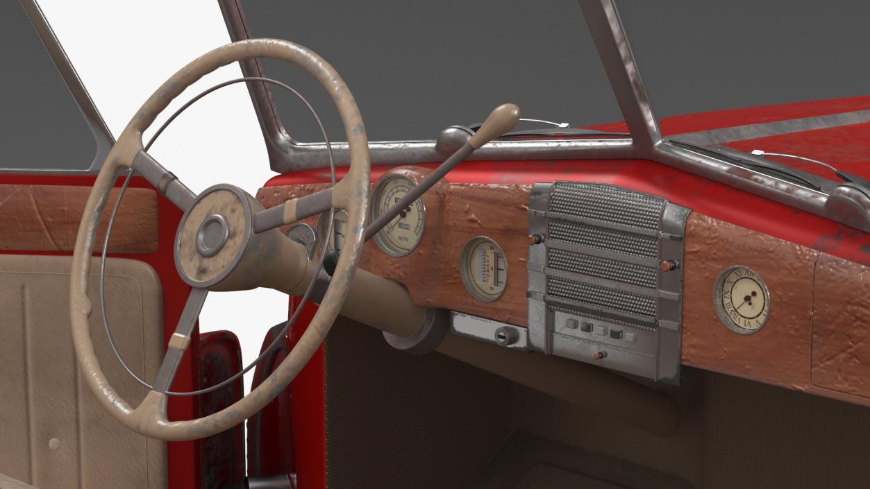 Red Retro Hovercar Old Rigged 3D model