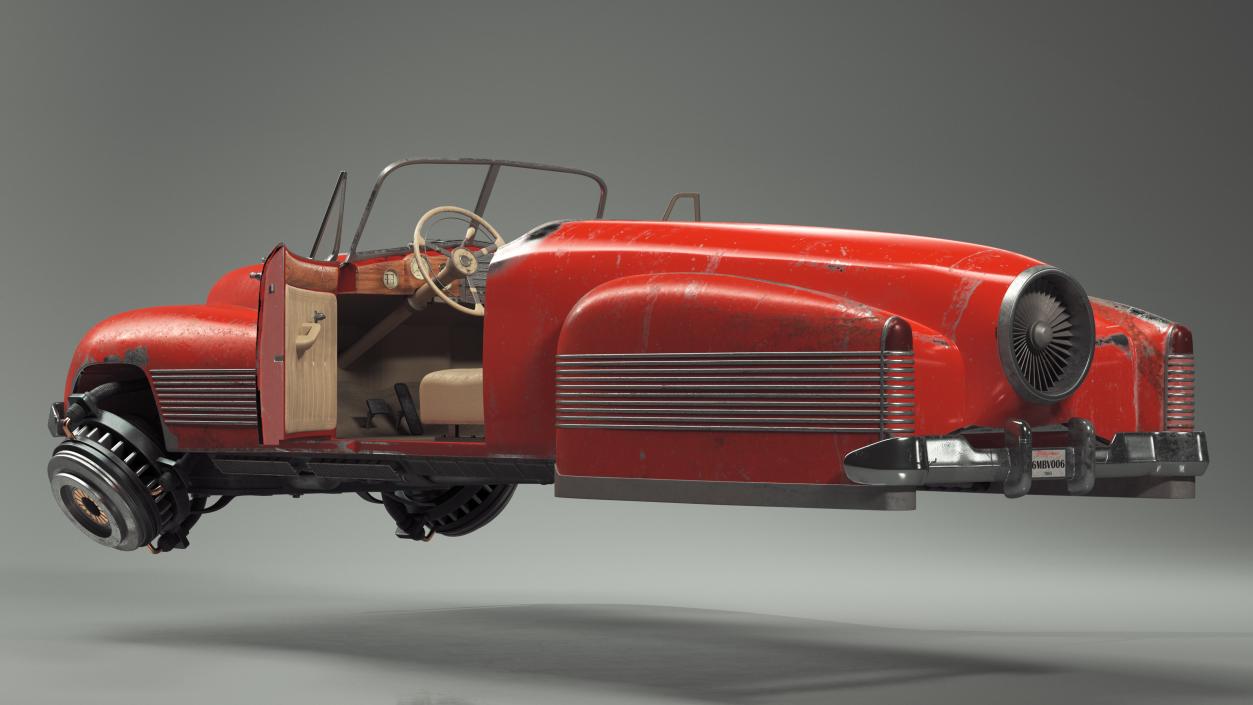 Red Retro Hovercar Old Rigged 3D model