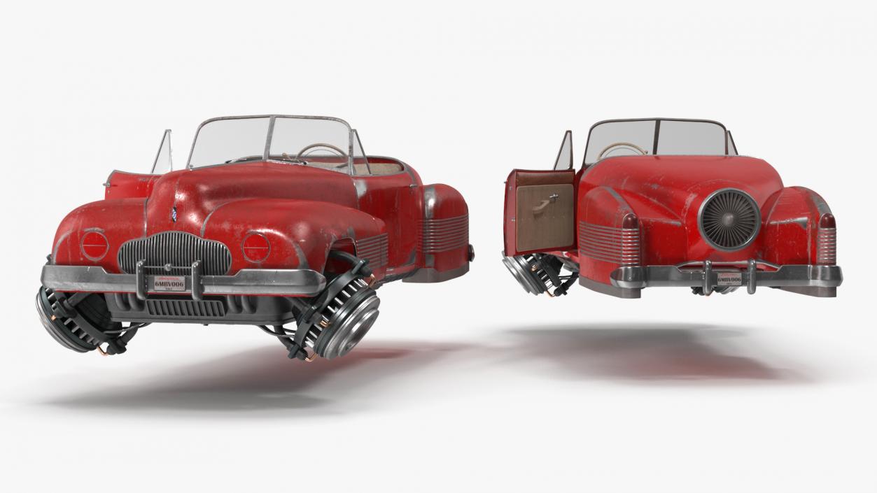 Red Retro Hovercar Old Rigged 3D model