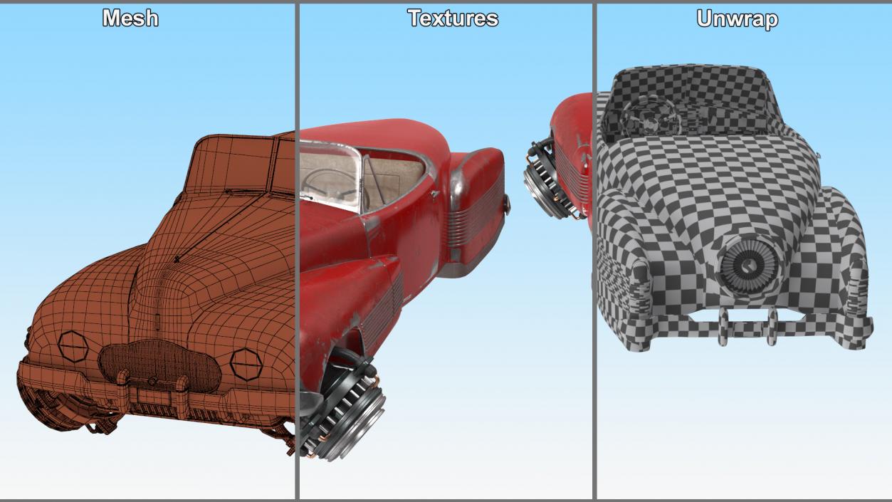 Red Retro Hovercar Old Rigged 3D model