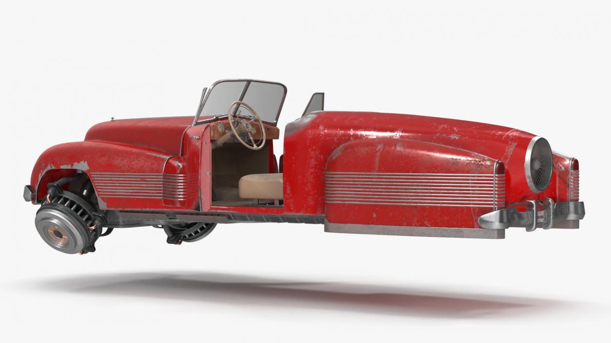 Red Retro Hovercar Old Rigged 3D model