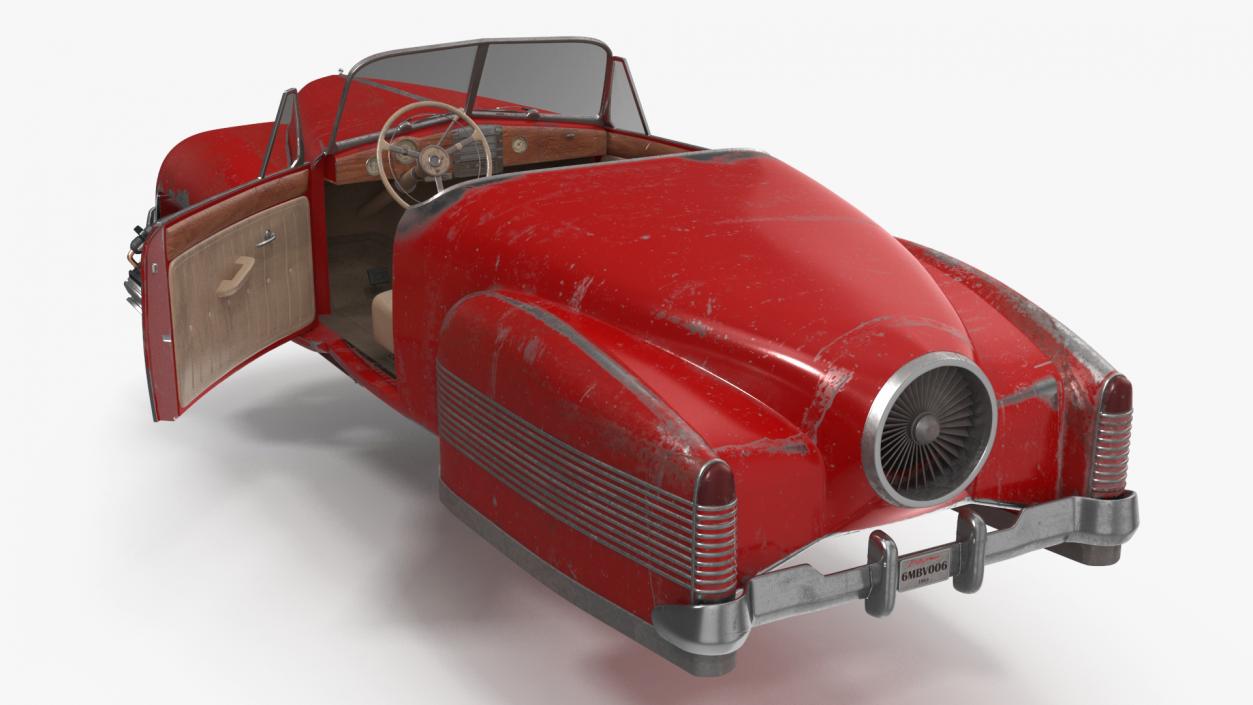 Red Retro Hovercar Old Rigged 3D model