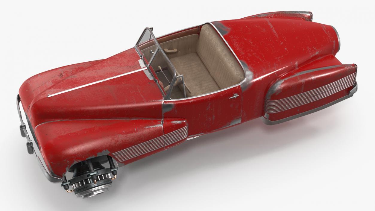 Red Retro Hovercar Old Rigged 3D model