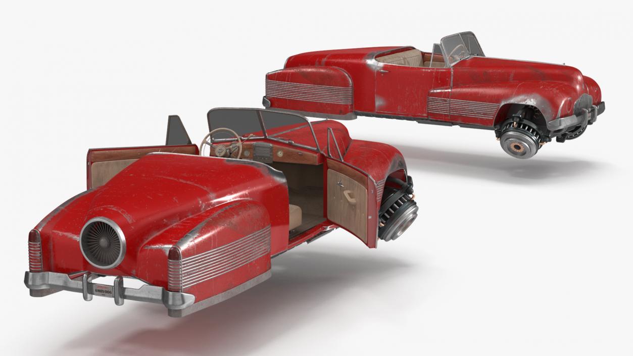 Red Retro Hovercar Old Rigged 3D model