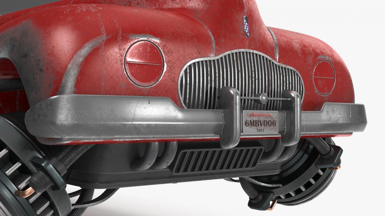 Red Retro Hovercar Old Rigged 3D model