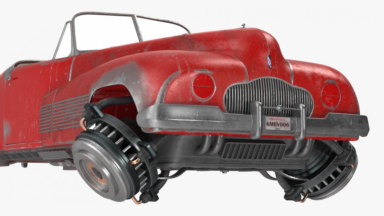 Red Retro Hovercar Old Rigged 3D model