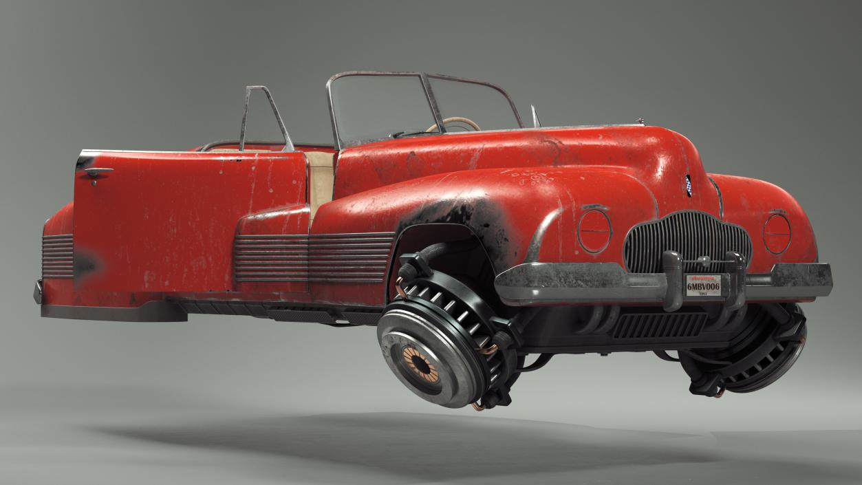 Red Retro Hovercar Old Rigged 3D model