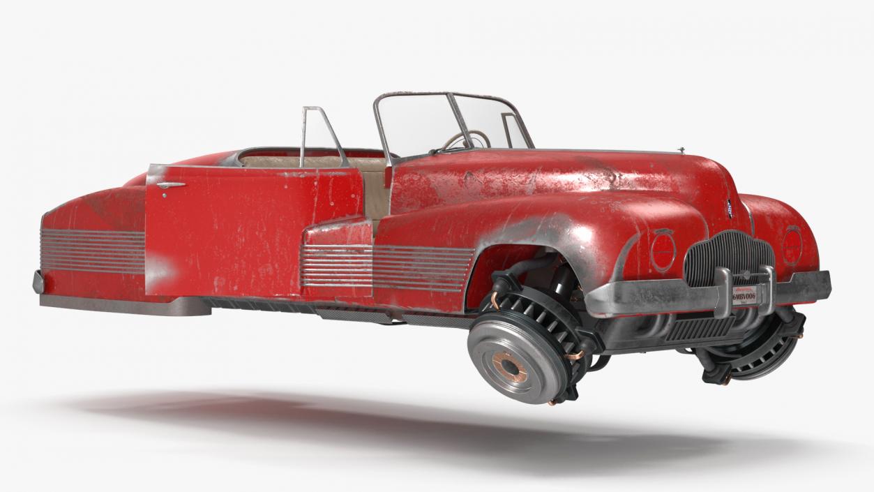 Red Retro Hovercar Old Rigged 3D model