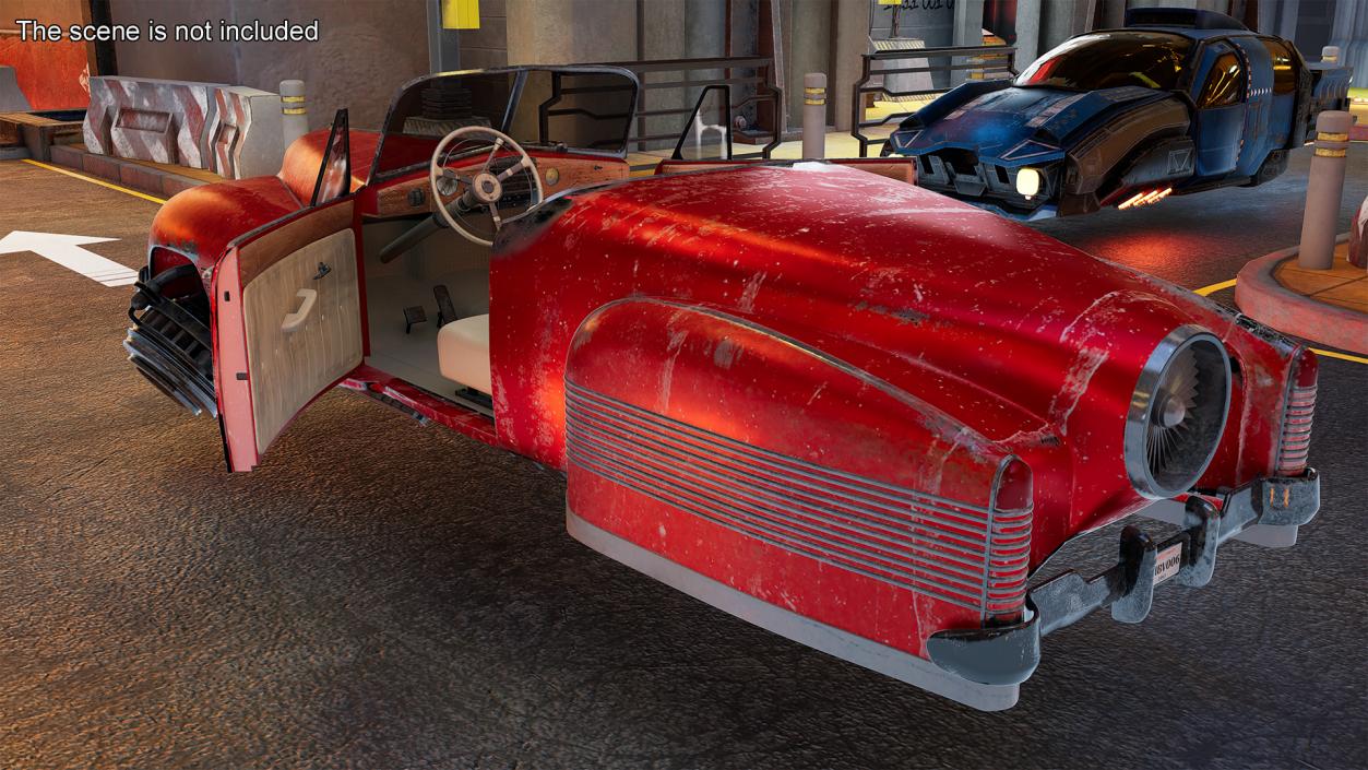 Red Retro Hovercar Old Rigged 3D model