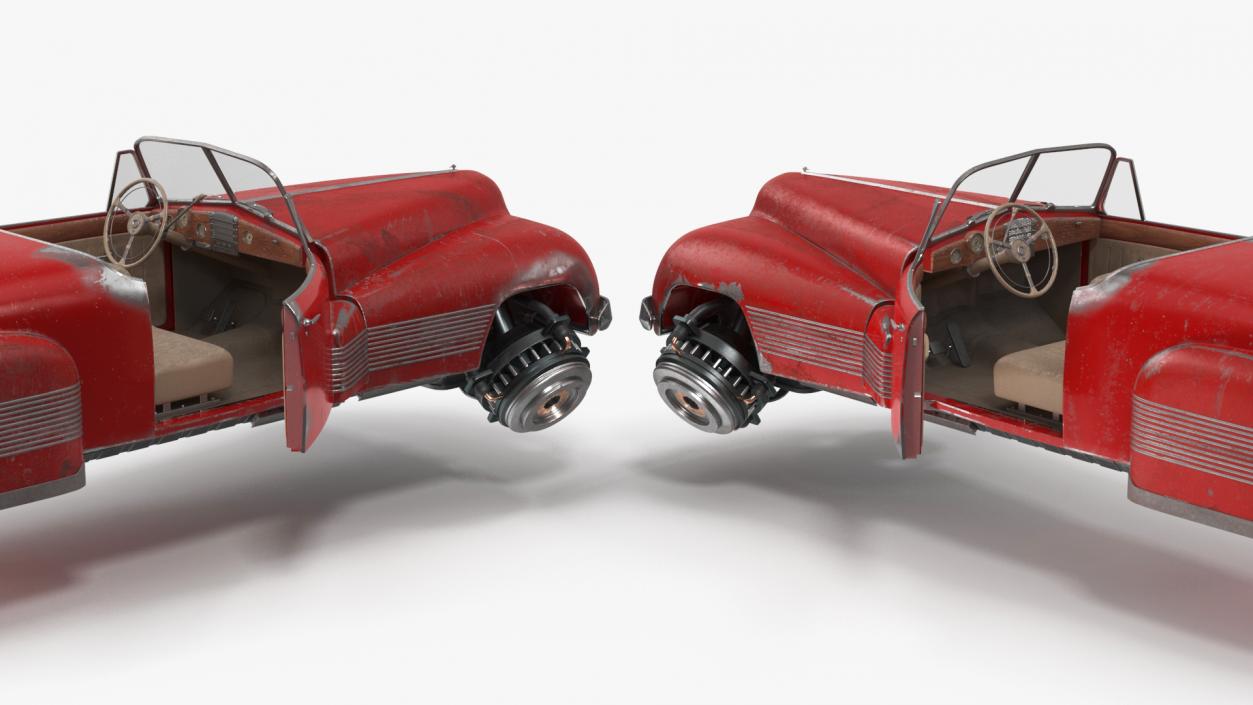 Red Retro Hovercar Old Rigged 3D model