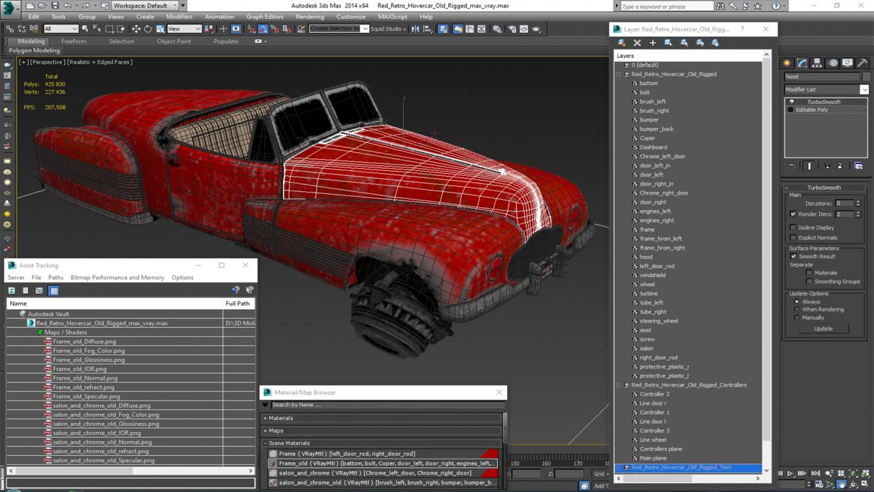 Red Retro Hovercar Old Rigged 3D model