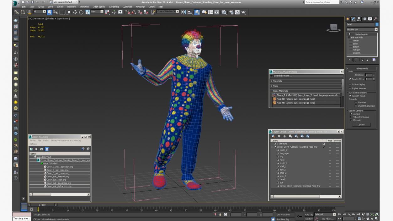 3D Circus Clown Costume Standing Pose Fur model