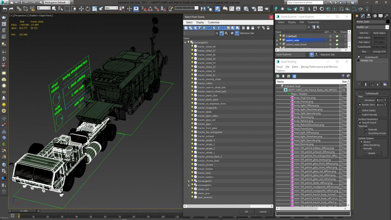 3D HEMTT M985 with Patriot Radar AN MPQ53 Green Rigged