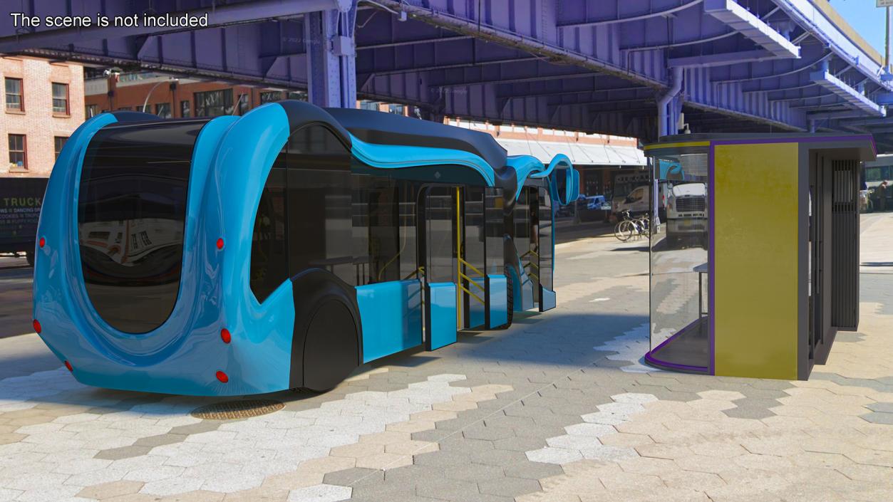 3D Futuristic Public Transportation Bus with Station Rigged