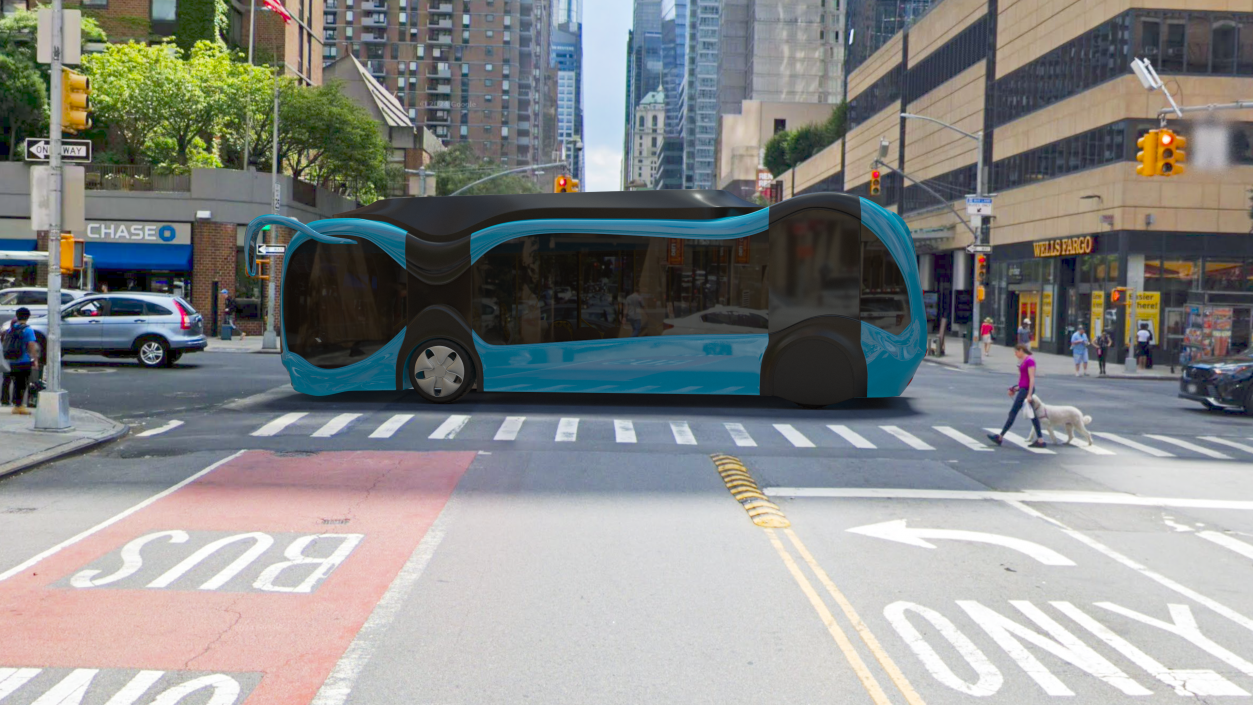 3D Futuristic Public Transportation Bus with Station Rigged