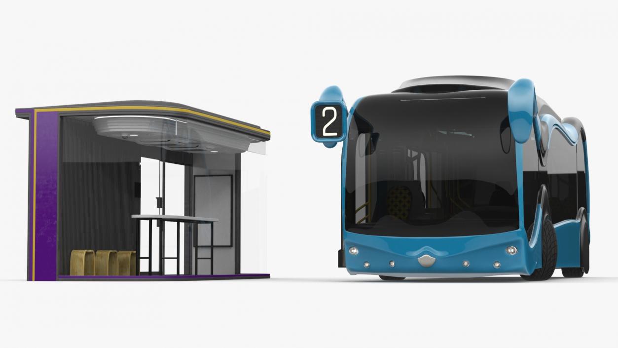 3D Futuristic Public Transportation Bus with Station Rigged