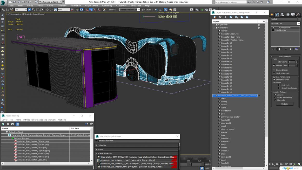 3D Futuristic Public Transportation Bus with Station Rigged