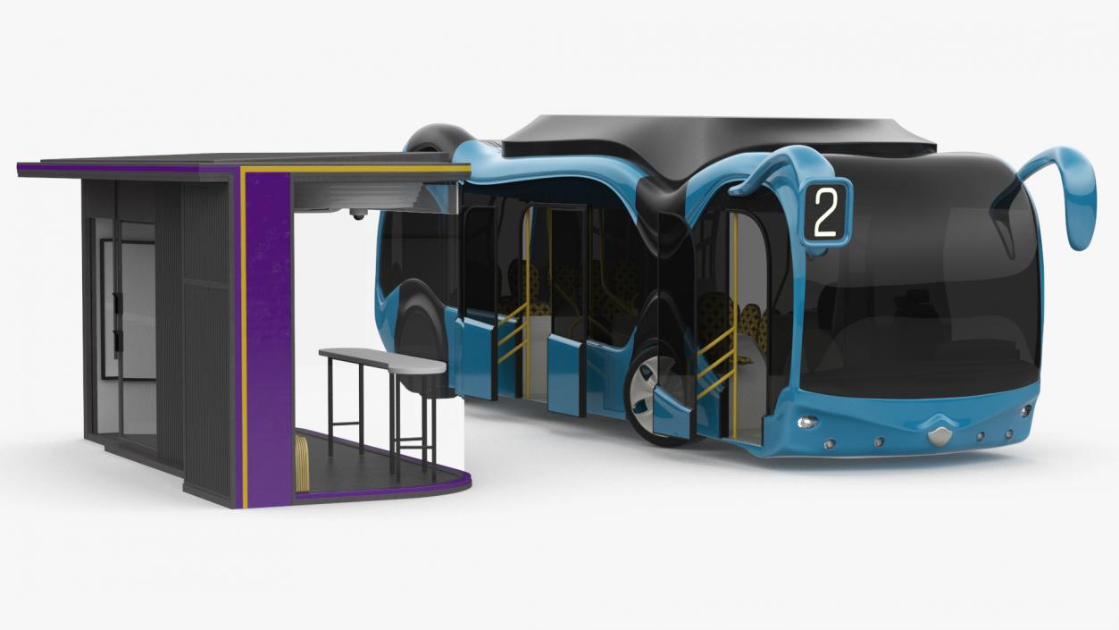 3D Futuristic Public Transportation Bus with Station Rigged