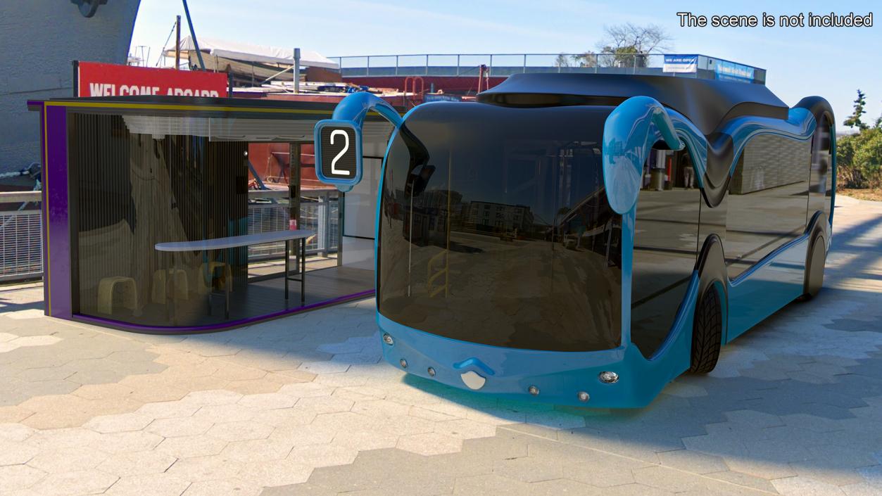 3D Futuristic Public Transportation Bus with Station Rigged