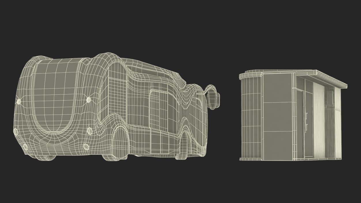 3D Futuristic Public Transportation Bus with Station Rigged