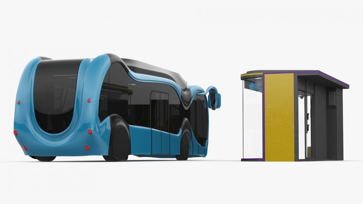 3D Futuristic Public Transportation Bus with Station Rigged