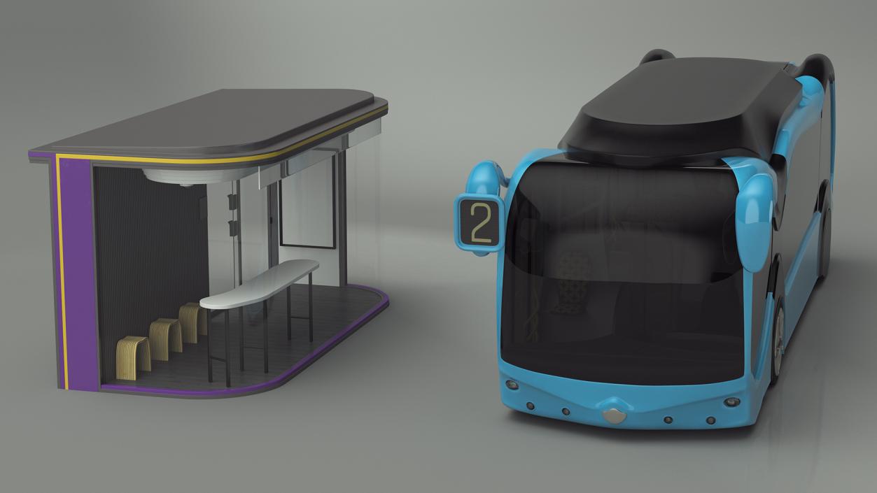 3D Futuristic Public Transportation Bus with Station Rigged