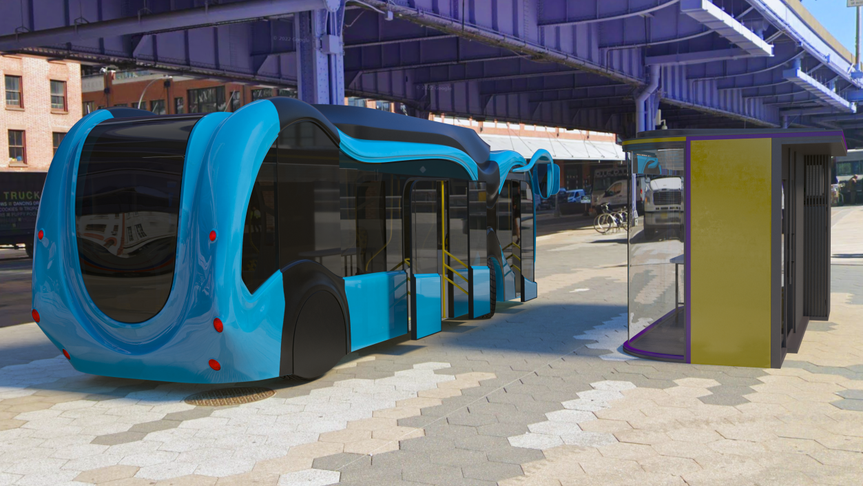 3D Futuristic Public Transportation Bus with Station Rigged