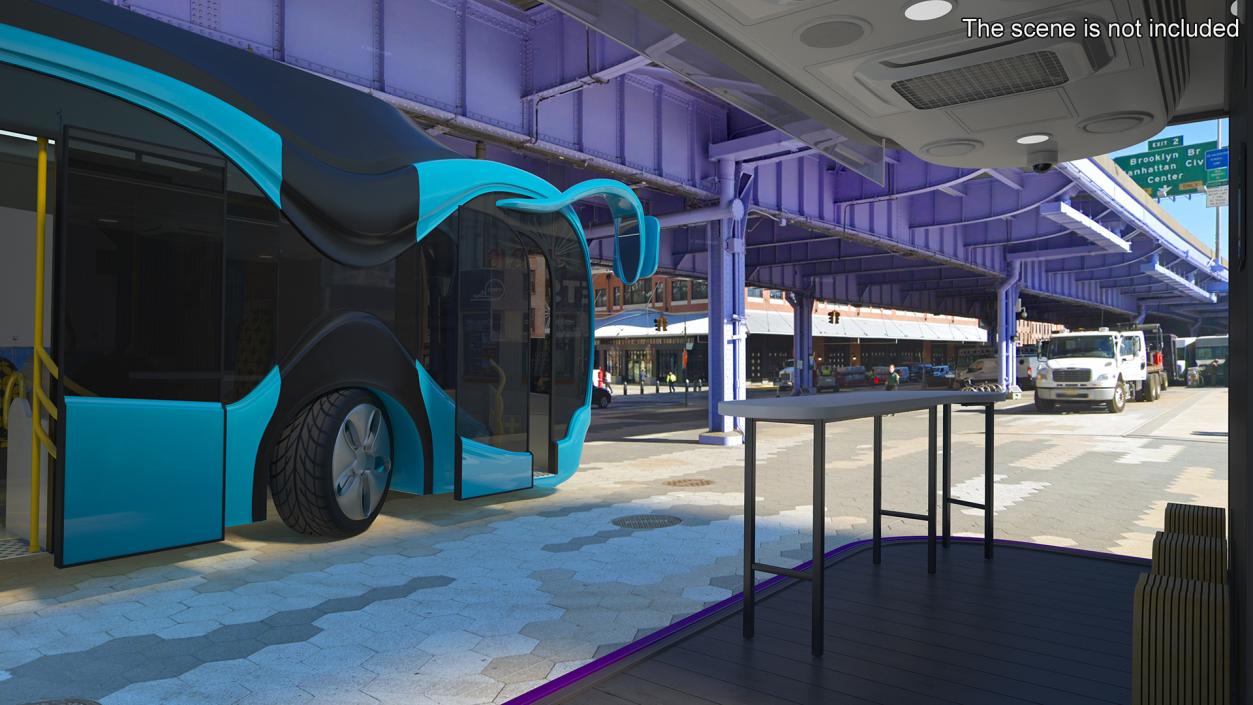 3D Futuristic Public Transportation Bus with Station Rigged