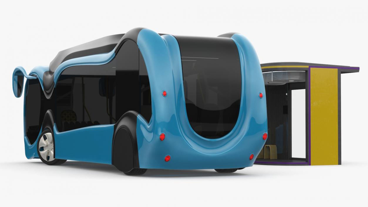 3D Futuristic Public Transportation Bus with Station Rigged