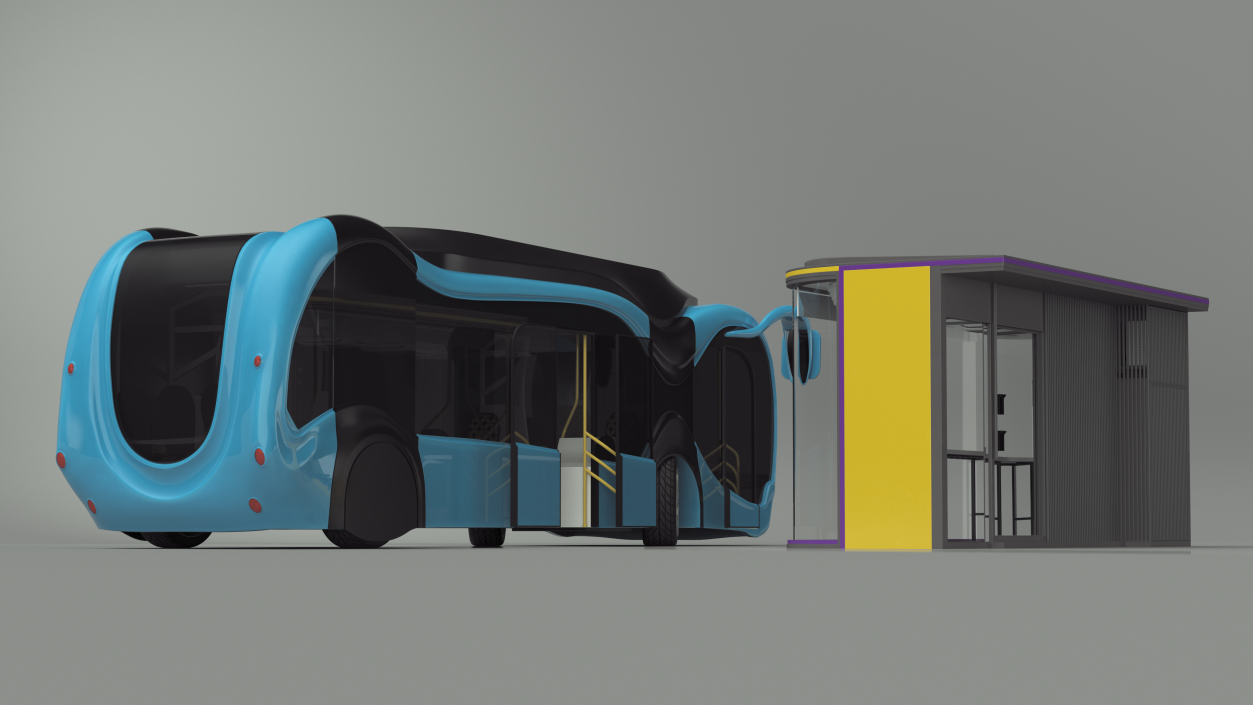 3D Futuristic Public Transportation Bus with Station Rigged