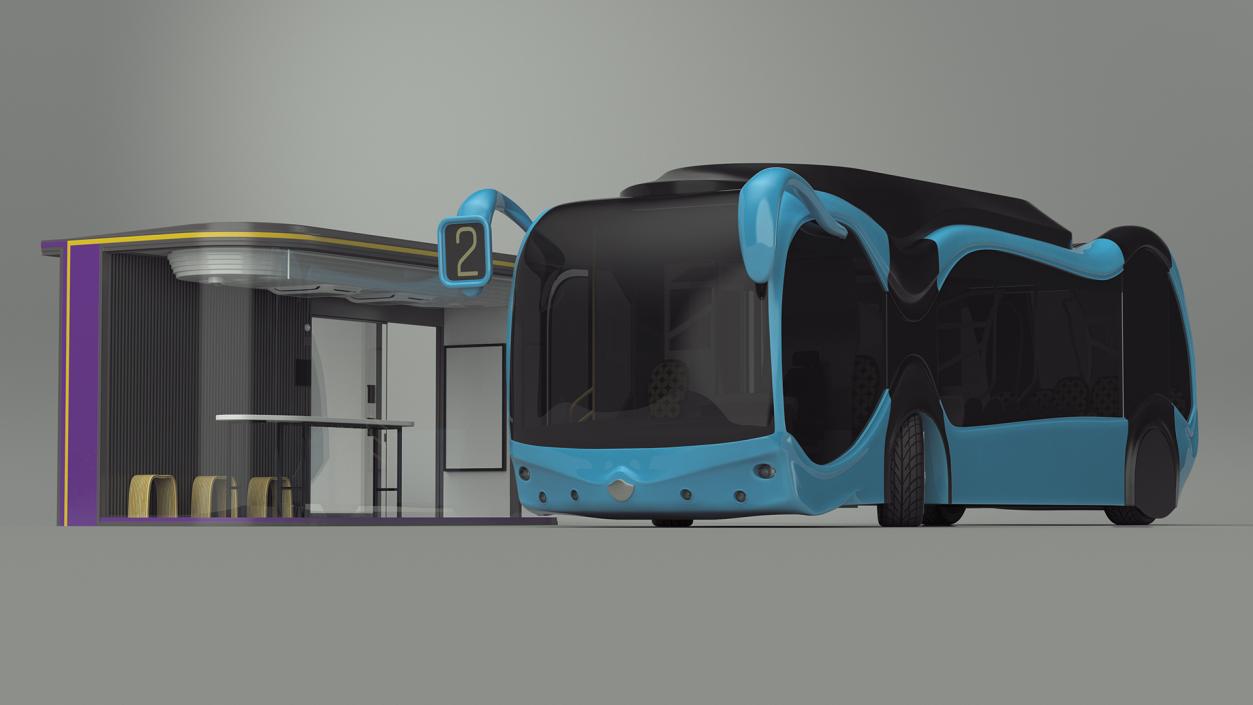 3D Futuristic Public Transportation Bus with Station Rigged