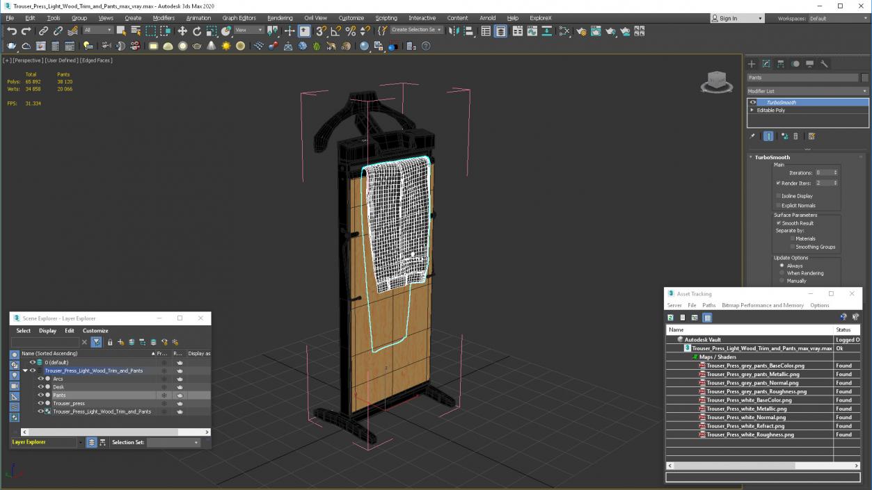 Trouser Press Light Wood Trim and Pants 3D model