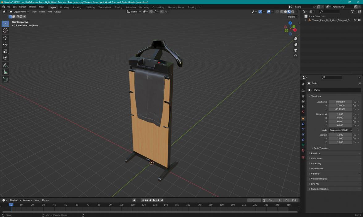 Trouser Press Light Wood Trim and Pants 3D model