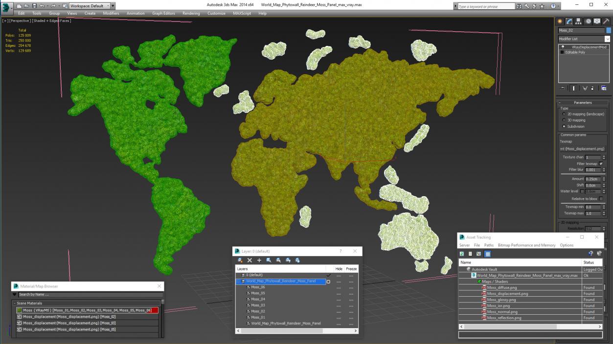 World Map Phytowall Reindeer Moss Panel 3D model