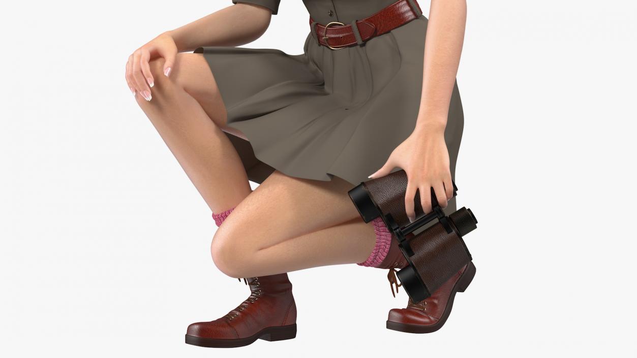 3D Women in Safari Costume Crouching Pose model