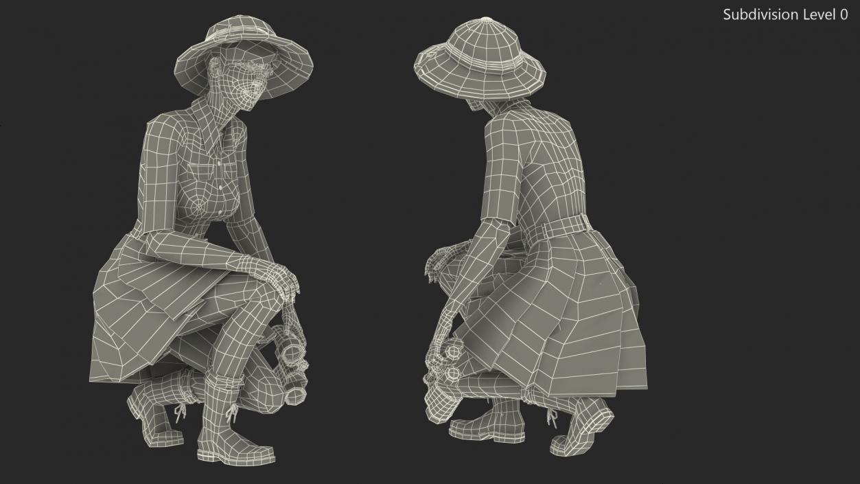 3D Women in Safari Costume Crouching Pose model