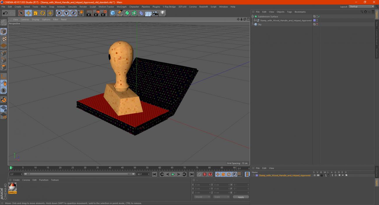 Stamp with Wood Handle and Inkpad Approved 3D