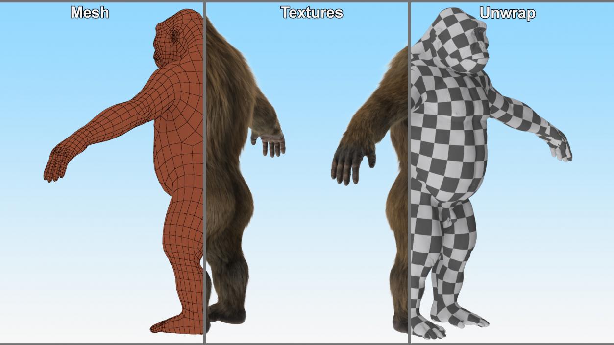 3D Gigantopithecus Fur Rigged