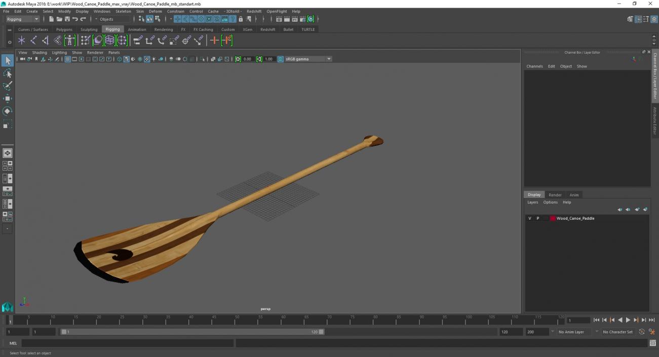 Wood Canoe Paddle 3D