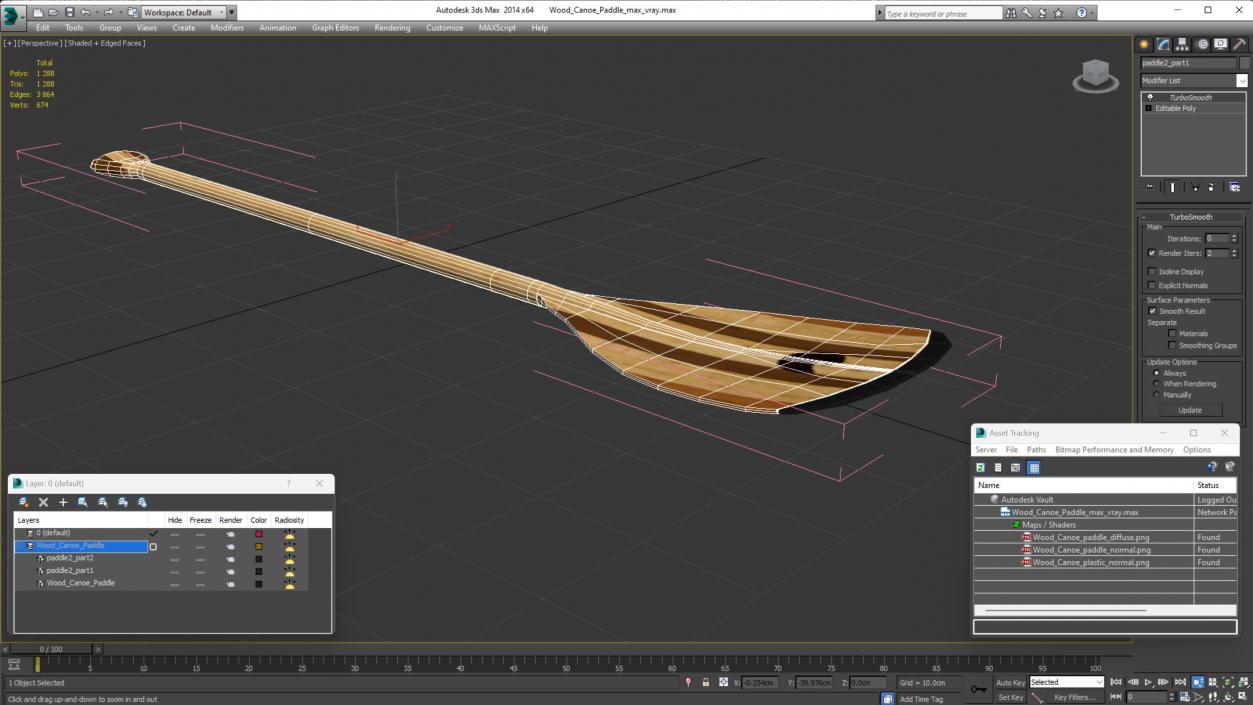 Wood Canoe Paddle 3D