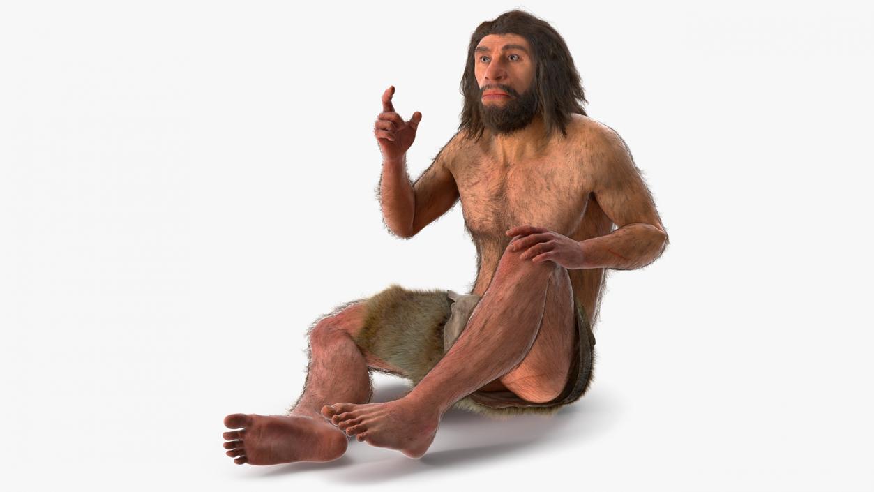 3D Sitting Neanderthal Fur model