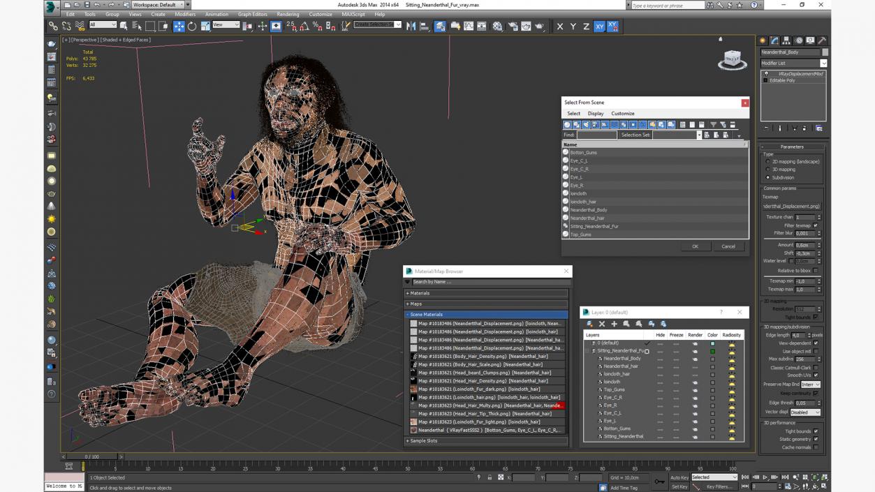 3D Sitting Neanderthal Fur model