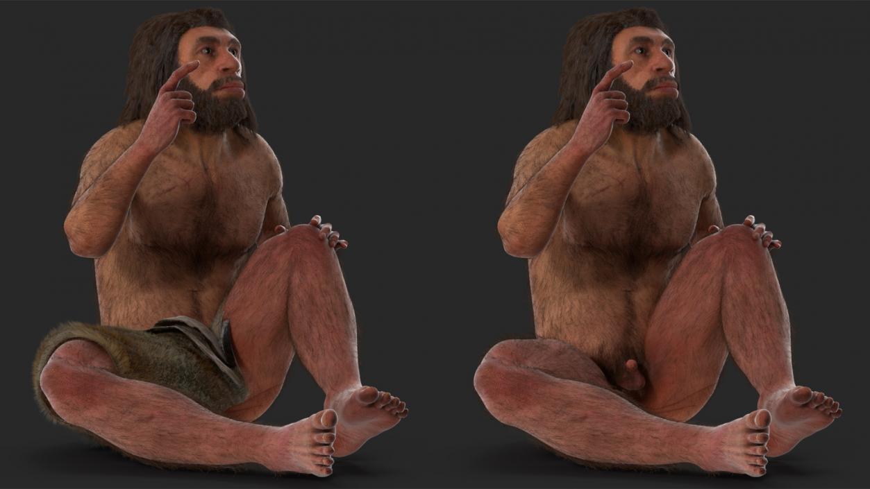 3D Sitting Neanderthal Fur model