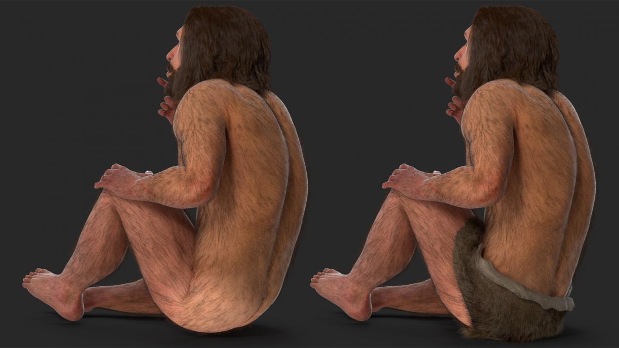 3D Sitting Neanderthal Fur model